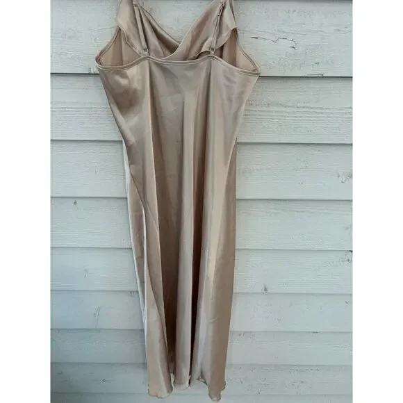 Bebe Champagne Satin Slip Dress Cowl Neck Size Large - Picture 6 of 8